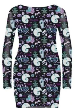 Nightmare Before Christmas - Glitch All Over Print (womens Bodycon Mesh Dress)